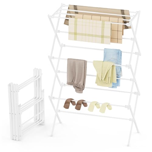 3-Tier Foldable Clothes Drying Rack - Compact Rust-Resistant Metal Laundry Stand