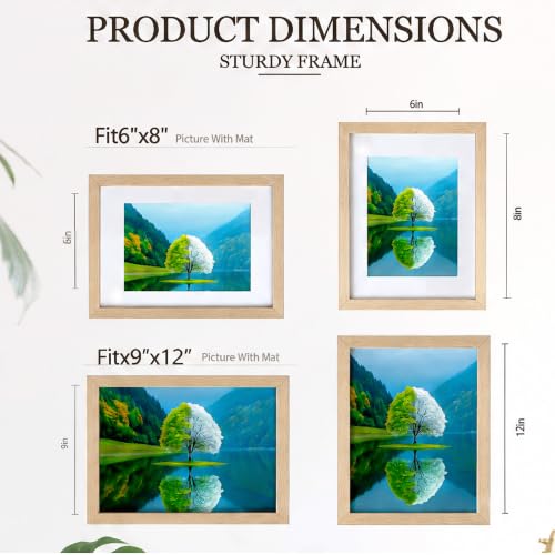 Shizenxa Natural 9x12in Picture Frame with Mat for 6x8 Photos - Pack of 1