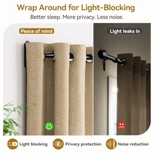 Adjustable Heavy Duty Blackout Curtain Rod, 32-86 Inch Wrap-Around Metal Rod