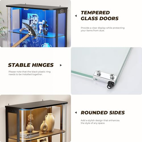 3-Tier Rounded Glass Display Cabinet with Motion Sensor LED Lights
