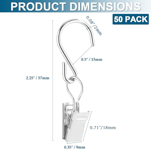 50-Piece Metal S-Hook Curtain Clips with Strong Grip - 2.25 Inch