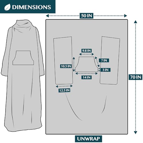 Wearable Fleece Blanket with Sleeves for Adults, Soft Warm Throw Robe