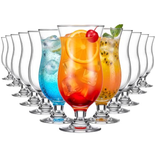 Patelai Short Stem 14 oz Hurricane Glasses Set for Tropical Drinks, Pina Coladas, 12 Pack