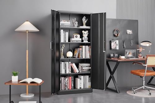 71-Inch Metal Storage Cabinet with Adjustable Shelves, Black Steel