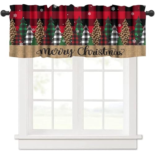 FengMingRui 2 Pack Christmas Tree Curtain Valances 18"W x 54"L Red Black Grid Holiday Decor