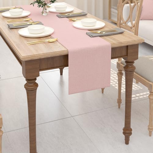 NATUS WEAVER Soft Caddice Faux Linen Table Runner 12 x 72 Baby Pink - 4-6 Seat