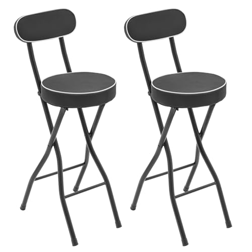 Folding Bar Stools with Backrest, 25.6 Inch Padded Counter Stool (Set of 2)