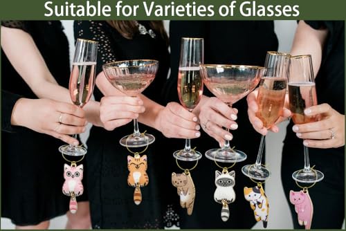 Nuburbur 13 Pcs Cat Wine Glass Charms Set – Kitty Themed Drink Markers for Parties