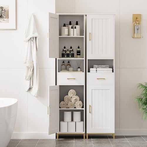 Homhedy 67-inch White Bathroom Storage Cabinet - Tall, Multi-Functional Bathroom Organizer
