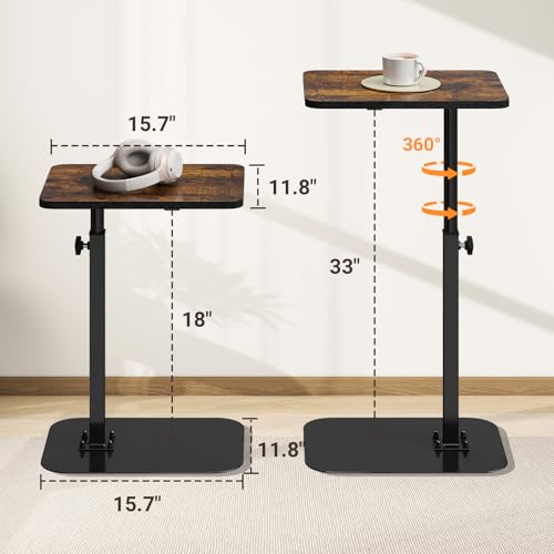 Adjustable Height C-Shaped Side Table, 360° Swivel Laptop Tray Table