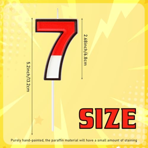 Red & White Numeral Birthday Cake Candle - Cartoon Theme Topper (Number 7)