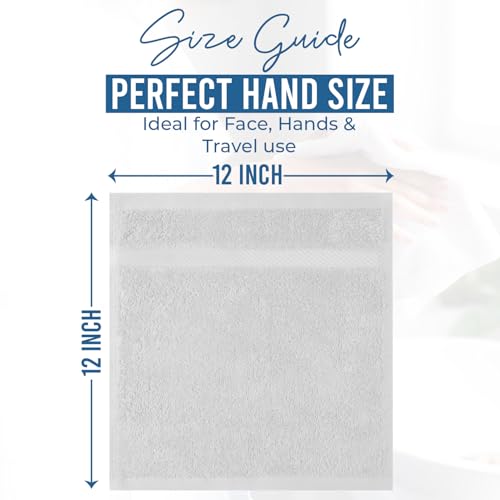 White Cotton Face Towels 12x12in Pack of 12 - Soft, Absorbent Reusable Washcloths for Bathroom, Spa & Gym - DAN RIVER