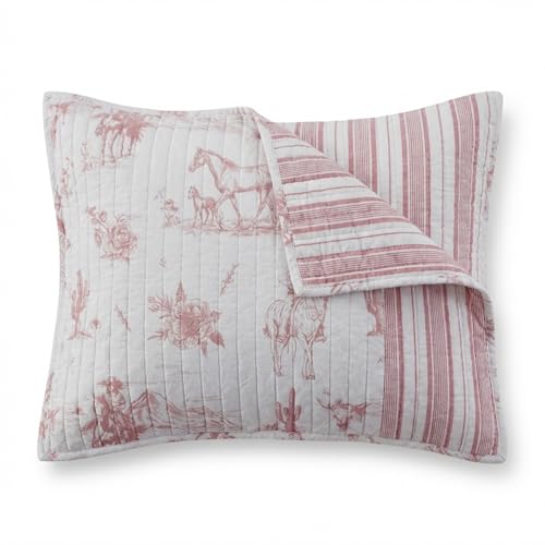 Dusty Rose Cowgirl Toile Cotton Sham - Reversible 20x26 in