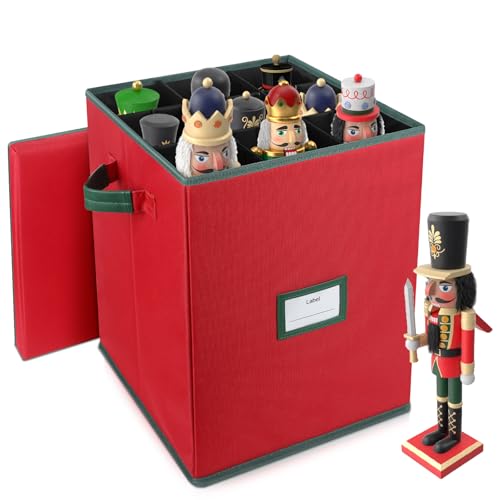 Christmas Nutcracker & Figurine Storage Box with Adjustable Dividers, Holiday Decor Organizer
