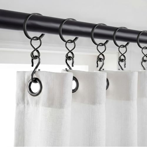 Otoolling Black 1.5 Inch Metal Curtain Rings with Eyelets Clips, Pack of 50