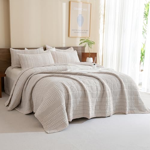 Oversized King Bedspread Set - 3-Piece Cotton Waffle Quilt