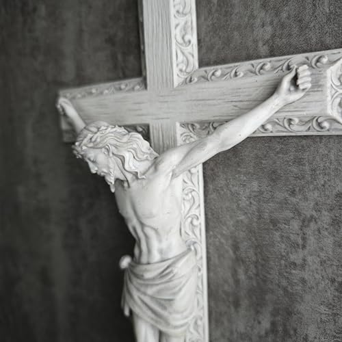 12-Inch Catholic Wall Crucifix - Hand-Painted Stone Resin Jesus Cross