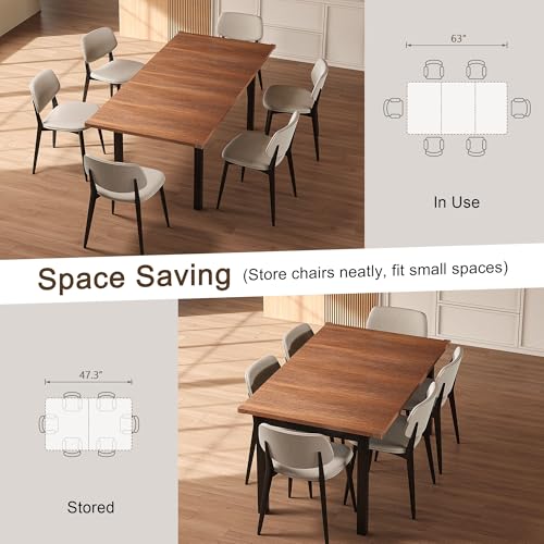 Extendable Rectangular Dining Table, 47-63 Inch Modern Walnut Wood Table