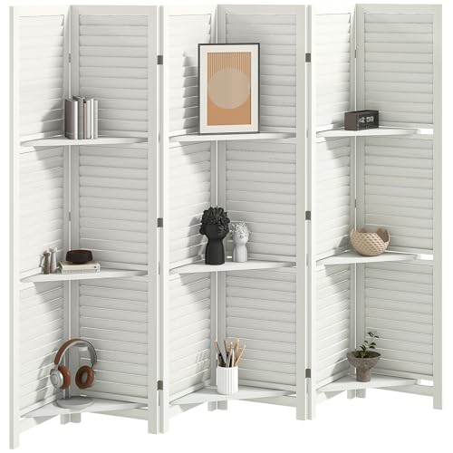 6-Panel Wood Room Divider with Shelves - 67-Inch Folding Privacy Screen