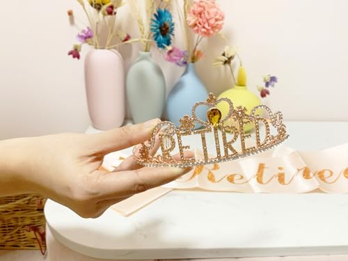 Retirement Party Decorations Set: Rose Gold Tiara and I Am Retired Sash