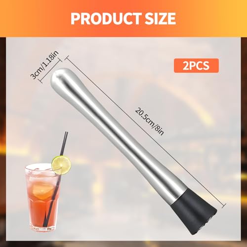 Amzlysdok 2-Pack Stainless Steel Cocktail Muddler - 8 Inch Lemonade & Drink Mixer Tool
