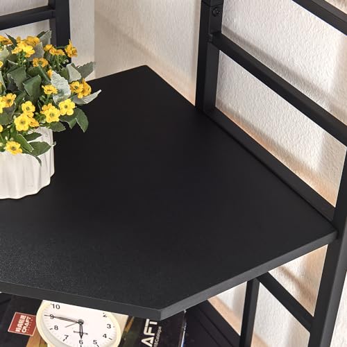 6-Tier Tall Corner Bookshelf, Industrial Metal and Wood Storage Unit