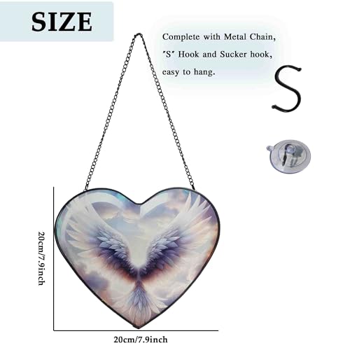 Angel Wings Stained Glass Suncatcher - Heart Design Hanging Decor