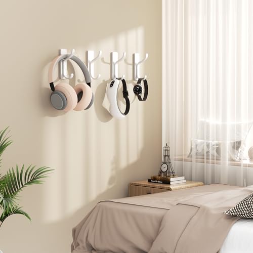 Heavy-Duty Adhesive Wall Hooks, 13lb Capacity Peel and Stick Hooks (4 Pack)