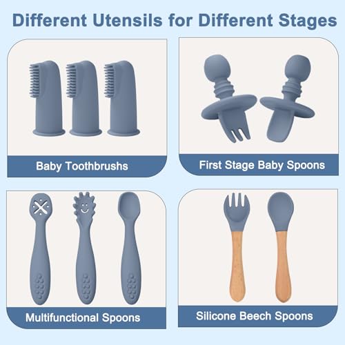 14-Piece Silicone Baby Feeding Set with Suction Plate and Bib