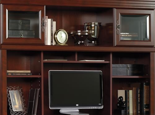 Classic Cherry Office Hutch with Glass Doors and Adjustable Shelving