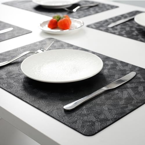 Black Vinyl Placemats Set of 6 - Waterproof, Heat Resistant Table Mats