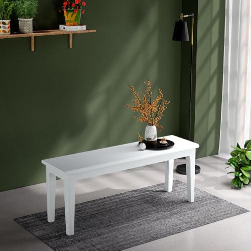 Solid Wood Dining Bench, 47-Inch White Entryway Bed End Stool
