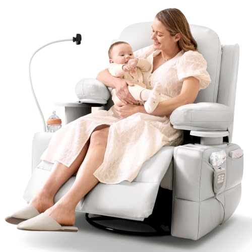 Power Nursery Recliner with Swivel Glider, Adjustable Armrests & USB Charging