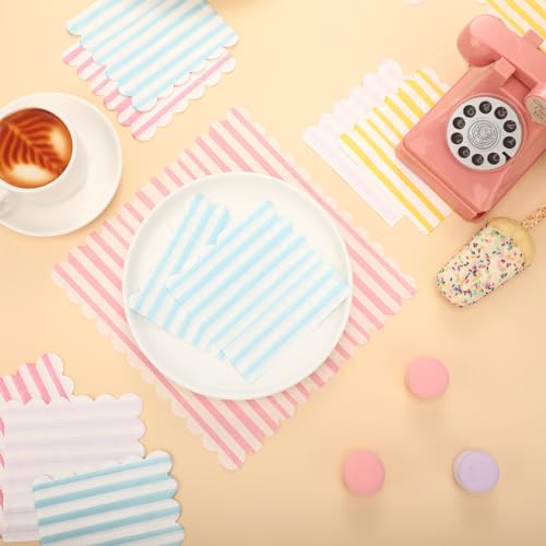 Tenceur 100 Pcs Summer Pastel Cocktail Paper Napkins with Scalloped Edges - Four Colors