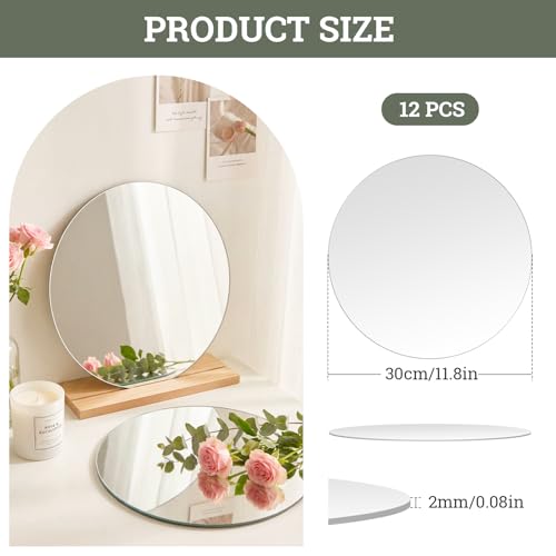 12-Inch Round Acrylic Mirror Centerpieces for Tables - Set of 12