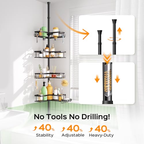 Tension Pole Shower Caddy 4-Tier Corner Bathroom Organizer Rack
