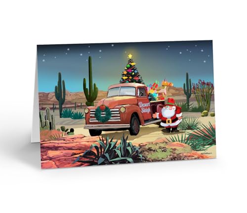 Vintage Red Truck Desert Christmas Greeting Card (Stonehouse Collection) — 5x7, 18 Cards & 19 Envelopes
