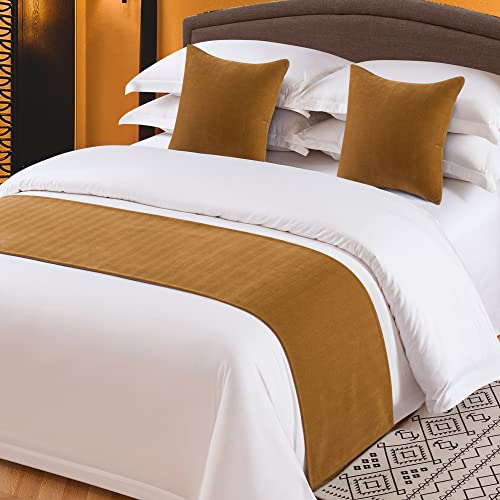 OSVINO Textured Chenille Bed Runner - Decorative Solid Bed End Scarf Cover