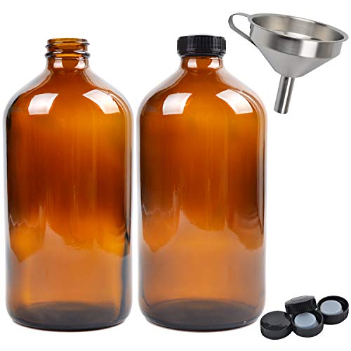 32 oz Amber Glass Growler with Tight Seal Lids - 2 Pack