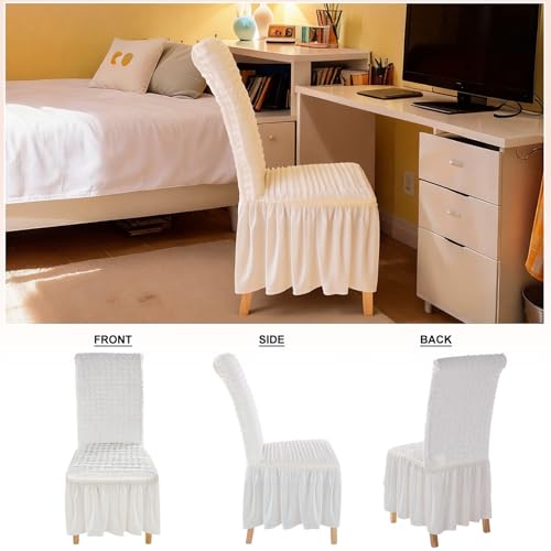 Stretch Dining Chair Cover with Ruffled Skirt - Elastic Seat Slipcover