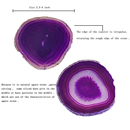 JIC Gem 3.5-4 inch Dyed Purple Agate Coasters Set of 4 Natural Sliced Geode Home Decor