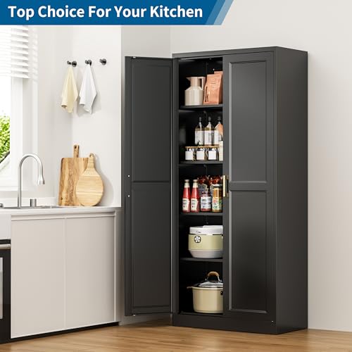 71" Tall Metal Storage Cabinet, Heavy Duty Pantry Cupboard with 4 Adjustable Shelves