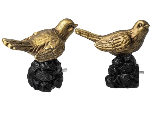 Bird-Shaped Decorative Curtain Rod Finials, Gold Metal End Caps for 1-Inch Rods