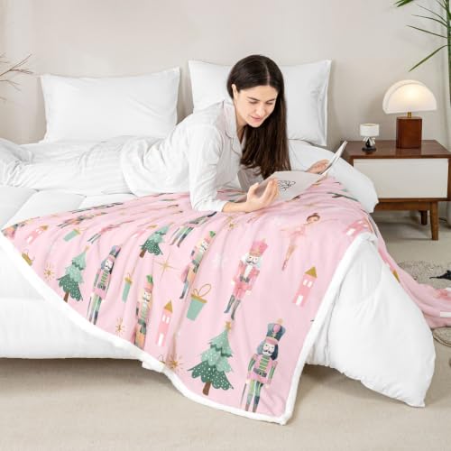Feelyou Pink Christmas Throw Blanket Twin 60x80 Inches for Kids & Teens