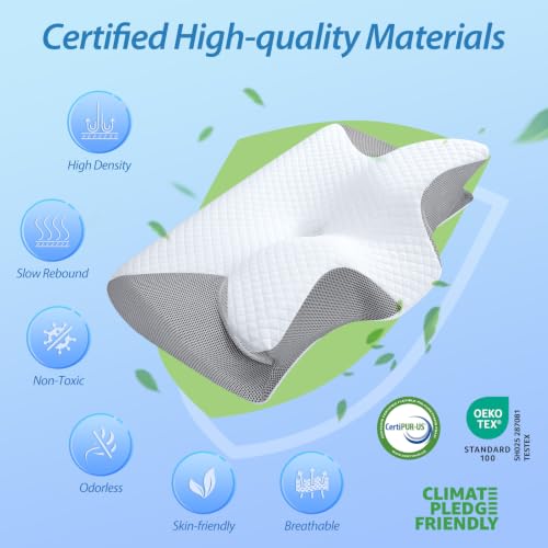 Memory Foam Cervical Pillow - 2 in 1 Ergonomic Neck Support for Pain Relief