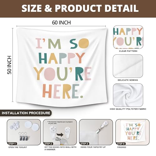 "I'm So Happy You're Here" Boho Wall Tapestry - Classroom Decor (50x60 in)