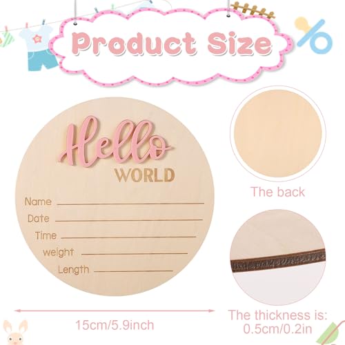 Wooden Hello World Baby Announcement Sign - Newborn Birth Name Plaque