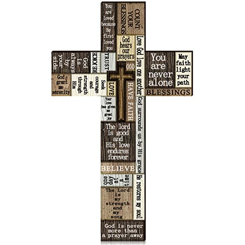 14-Inch Wooden Cross Wall Decor with Inspirational Scripture Sayings