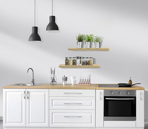 24-Inch Floating Wall Shelves - Set of 3 Maple Wood Display Shelves
