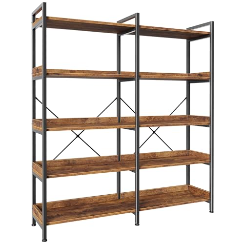 5-Tier Industrial Bookshelf with 10 Open Shelves and Metal Frame